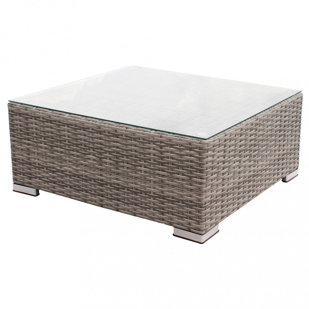 Tavolino in wicker grigio con struttura in alluminio resistente 73x68xH30 cm per salotto