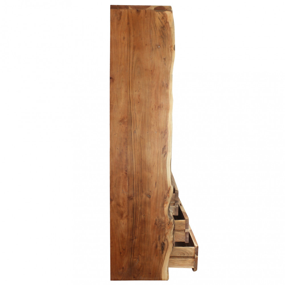 Mobile in legno di acacia marrone per soggiorno dimensioni 75x40x180 cm con ripiani e ante elegante e moderno