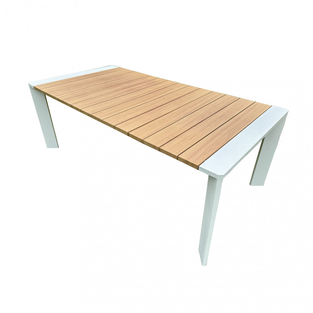 Tavolo rettangolare allungabile in alluminio con piano effetto legno 200/250x100xH75 cm