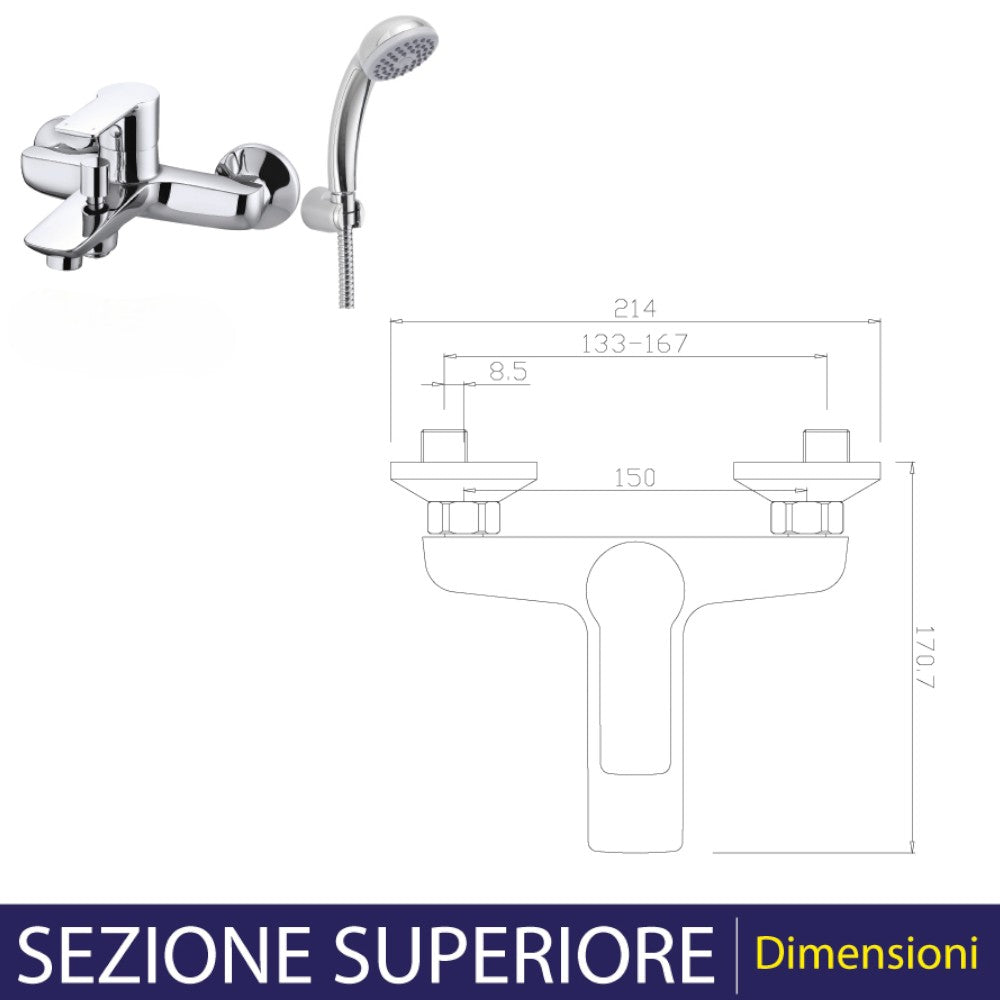 Miscelatore vasca esterno con accessori doccia