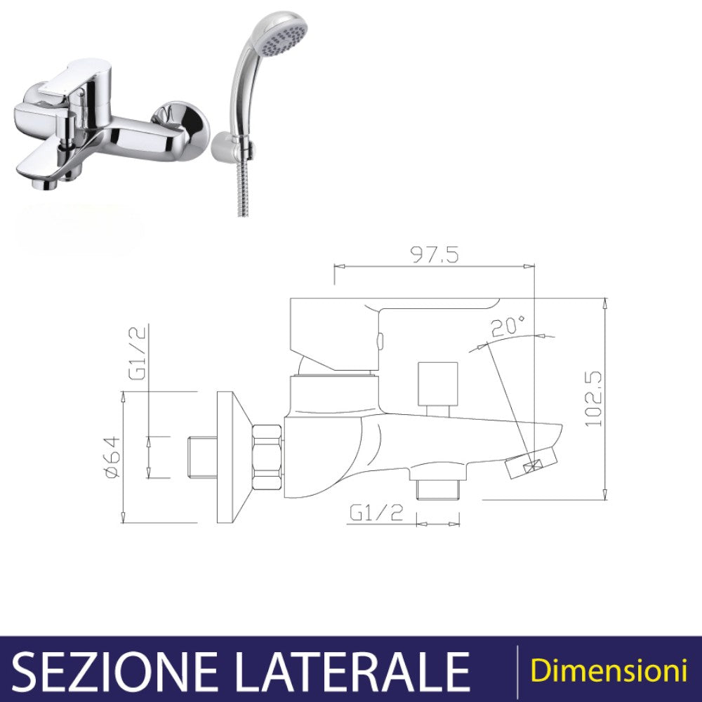 Miscelatore vasca esterno con accessori doccia