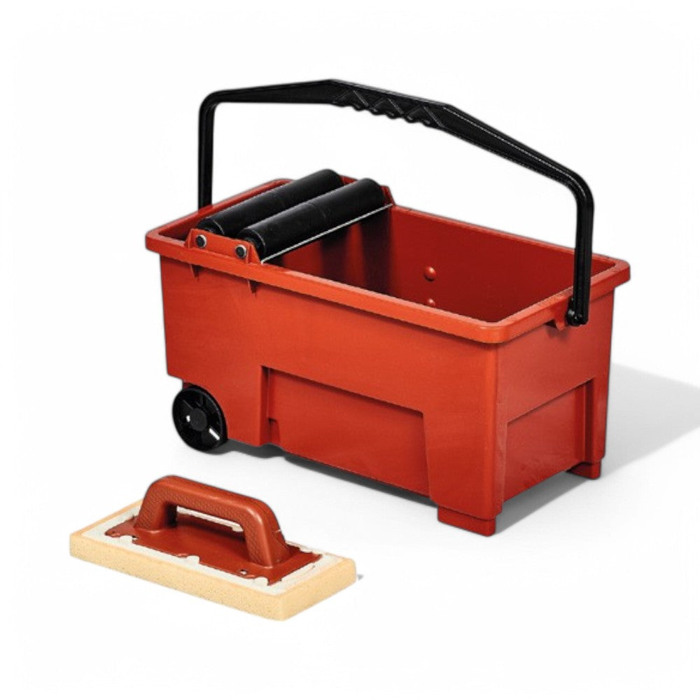 Vaschetta per lavaggio pavimenti con griglia e due rulli capacità 13 litri con ruote 56x30xH30 cm