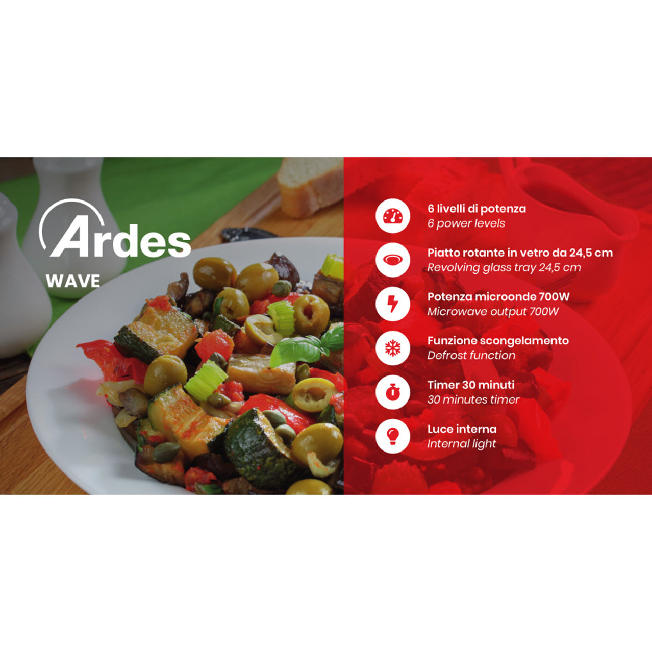 Forno a microonde 900W con 9 funzioni di cottura ARDES