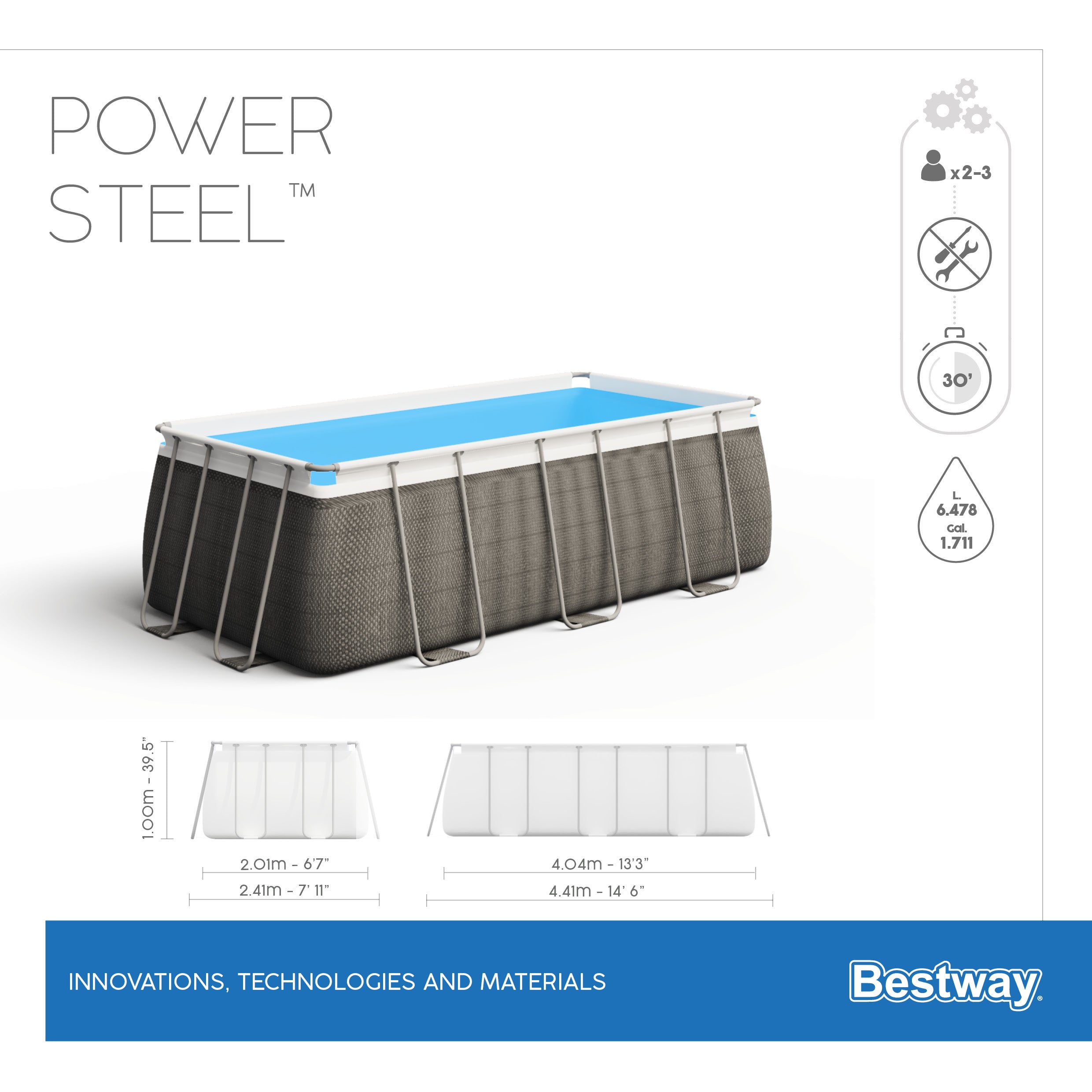 Piscina con struttura rettangolare rattan 4.04m x 2.01m x 1.00m Power Steel Bestway 56721