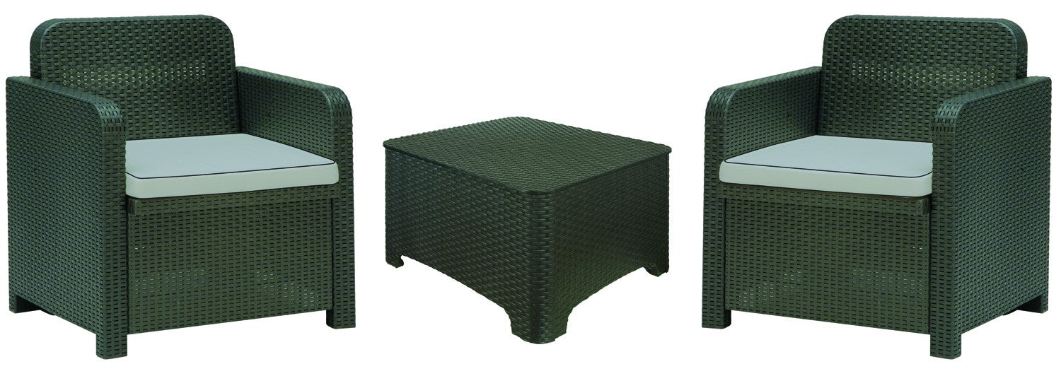 Salotto Set Loa rattan antracite 2 poltrone e tavolino da esterno giardino