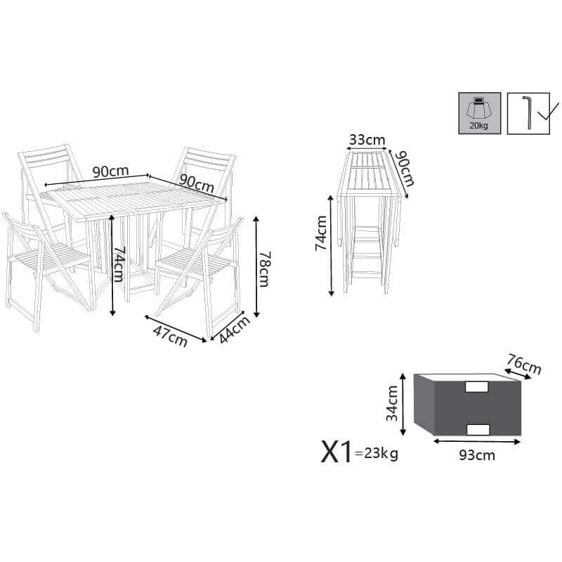 Set Tavolo consolle con 4 sedie in legno Country Acacia