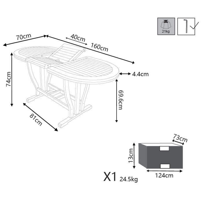 Tavolo per esterno ovale allungabile fino a 160 cm. TRIPLE160