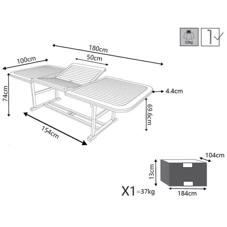 Tavolo per esterno rettangolare allungabile fino a 240 cm DOUBLE