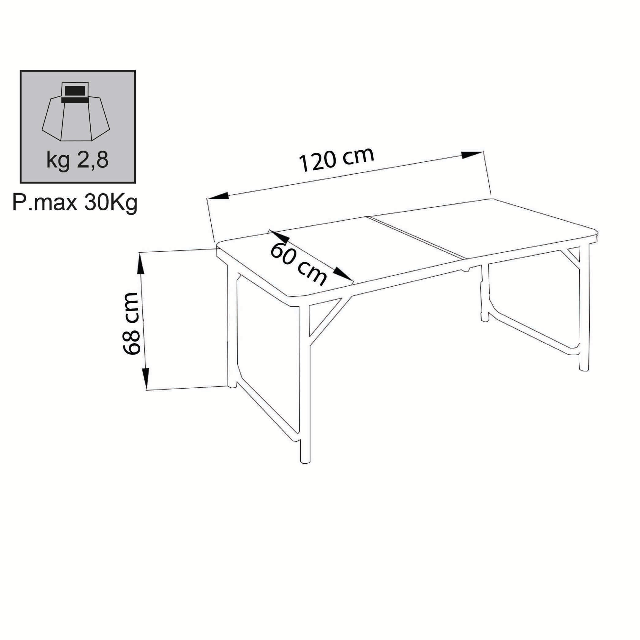 Tavolo rettangolare pieghevole da viaggio 120x60xH68 cm