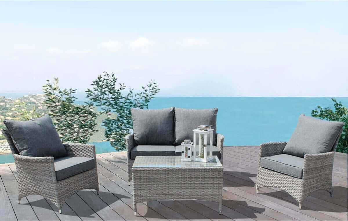 Salotto per esterno in wicker completo con cuscini BOLIVIA