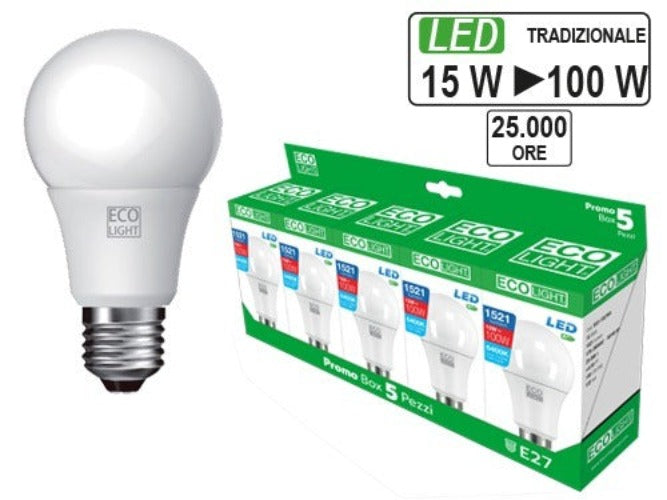 Set 5 lampadine led 15W E27 basso consumo